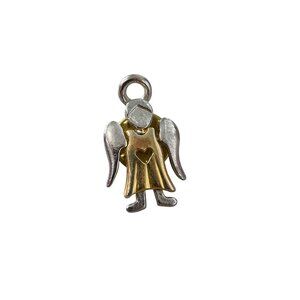 Vintage Two Tone Angel Heart Lapel Pin Silver Gold Tone Wings Heart Cutout Retro